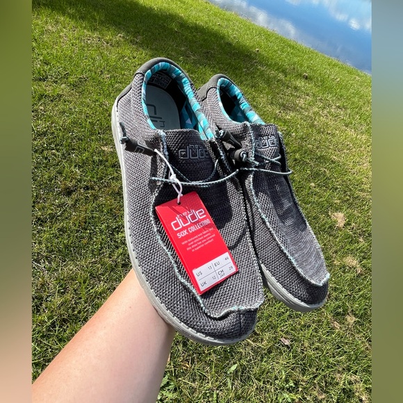 NWT Hey Dude Mens Wally Sox Size 13 Gray and Blue - Picture 3 of 13